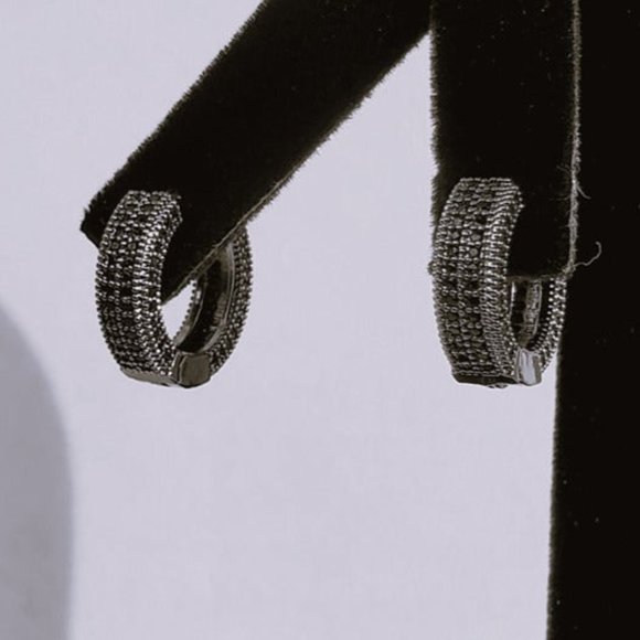 Mens 2ct Black Diamond Round Hoop Earrings Guys Rhodium Silver Jewelry Studs ct - Picture 9 of 9